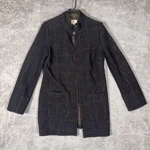 Chicos Blazer Jacket Womens 1 Black Gold Shimmer Embossed Cotton Long Sleeve